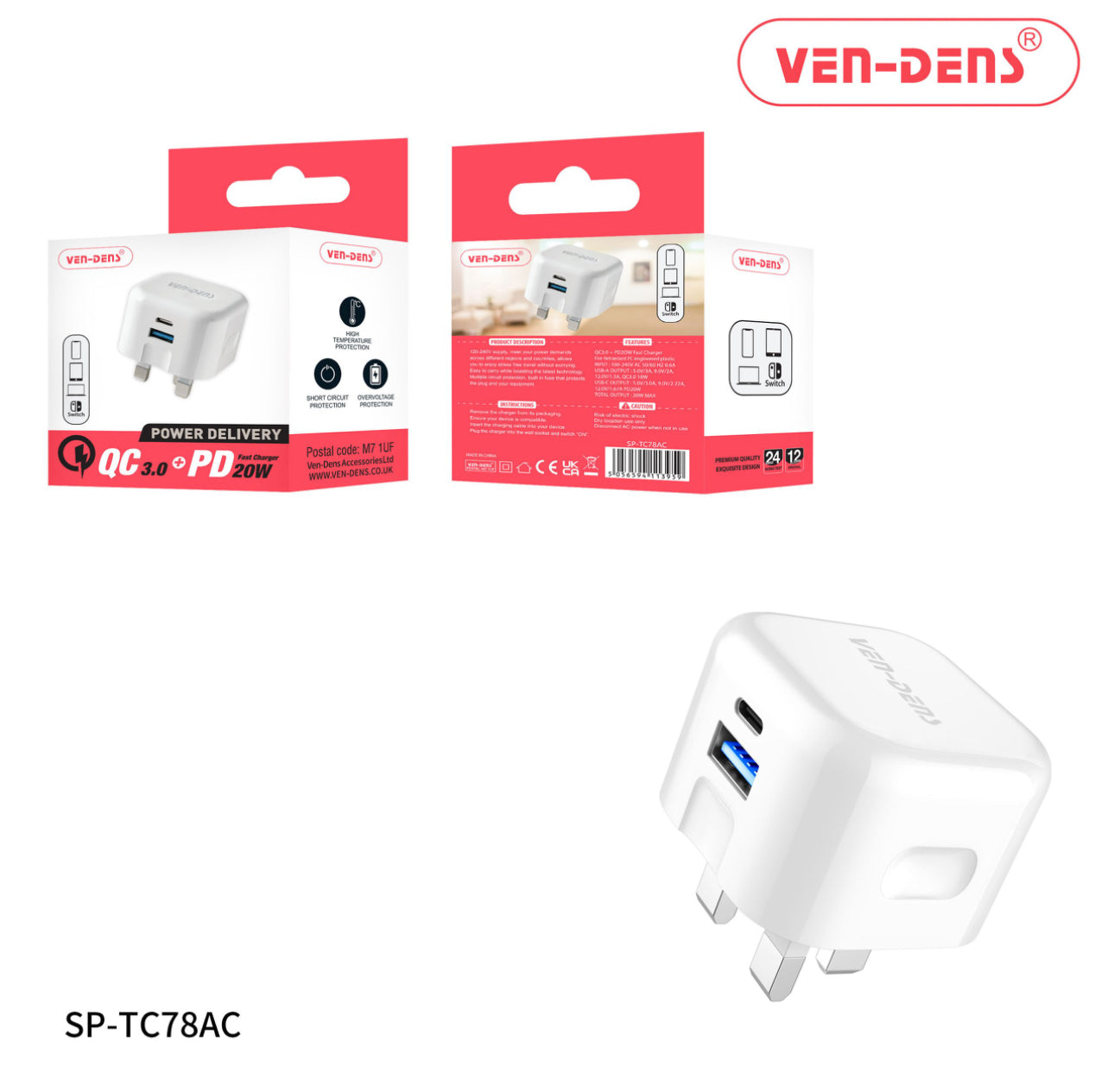 Dual Port QC 3.0 + PD 20w Fast Charger Wall Plug